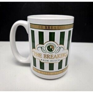The Breakers Palm Beach Florida Coffee Mug Cup Large White with Green Stripe